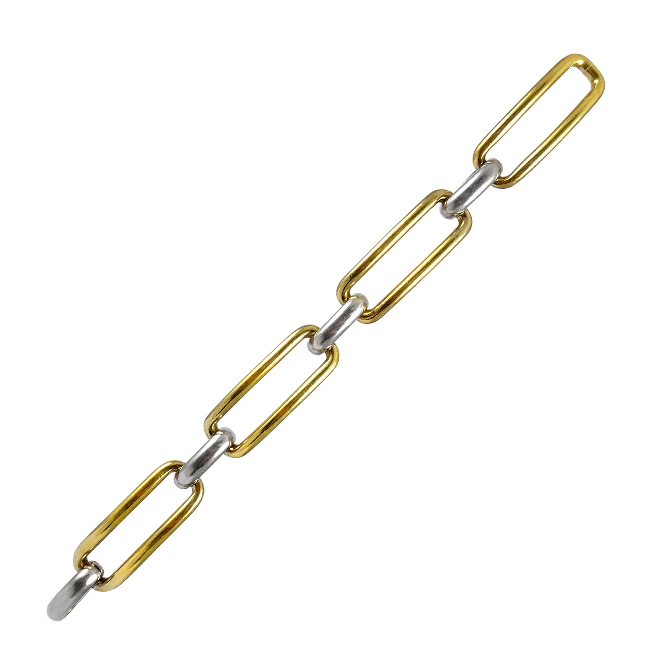 Art Deco gold and platinum bracelet by Cartier, New York c.1924, four long oblong gold links joined by short platinum bar links,